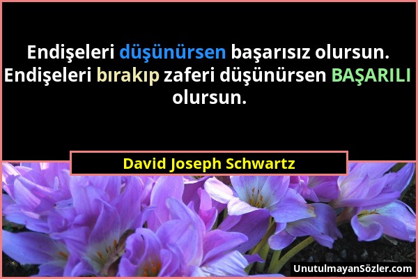 David Joseph Schwartz - Endişeleri düşünürsen başarısız olursun. Endişeleri bırakıp zaferi düşünürsen BAŞARILI olursun....