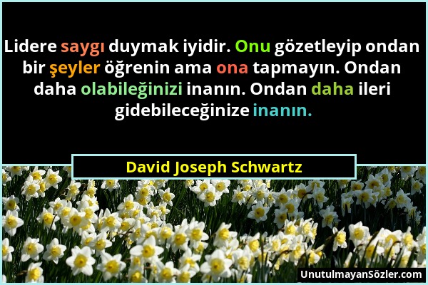 David Joseph Schwartz - Lidere saygı duymak iyidir. Onu gözetleyip ondan bir şeyler öğrenin ama ona tapmayın. Ondan daha olabileğinizi inanın. Ondan d...