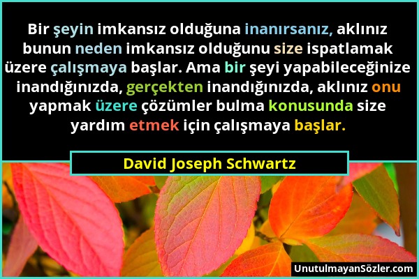 David Joseph Schwartz - Bir şeyin imkansız olduğuna inanırsanız, aklınız bunun neden imkansız olduğunu size ispatlamak üzere çalışmaya başlar. Ama bir...