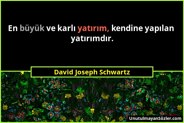 David Joseph Schwartz - En büyük ve karlı yatırım, kendine yapılan yatırımdır....