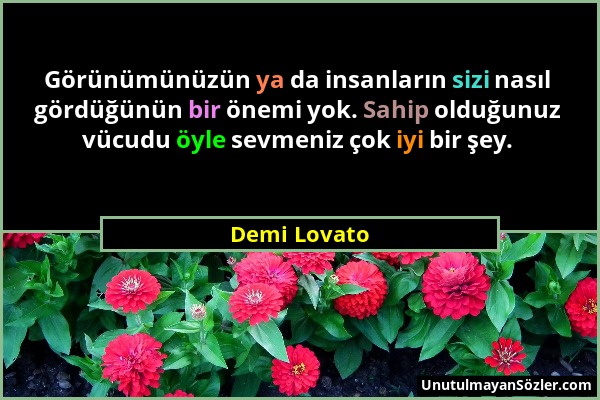 Demi Lovato - Görünümünüzün ya da insanların sizi nasıl gördüğünün bir önemi yok. Sahip olduğunuz vücudu öyle sevmeniz çok iyi bir şey....