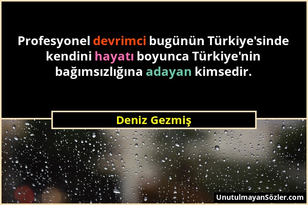 Deniz Gezmiş - Profesyonel devrimci bugünün Türkiye'sinde kendini hayatı boyunca Türkiye'nin bağımsızlığına adayan kimsedir....