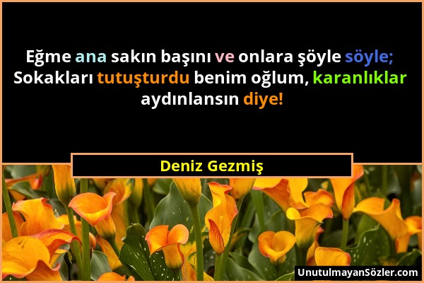 Deniz Gezmiş - Eğme ana sakın başını ve onlara şöyle söyle; Sokakları tutuşturdu benim oğlum, karanlıklar aydınlansın diye!...