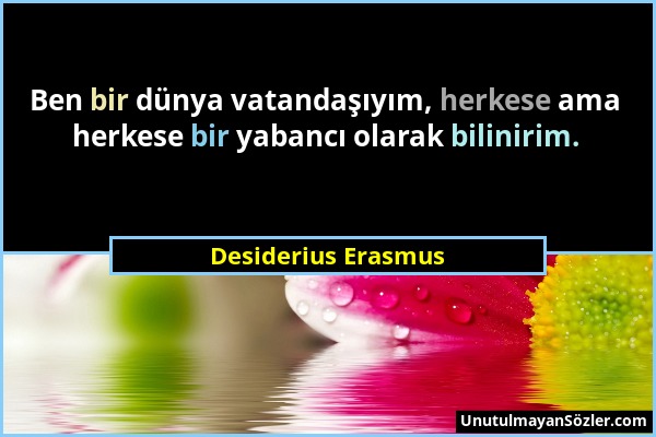 Desiderius Erasmus - Ben bir dünya vatandaşıyım, herkese ama herkese bir yabancı olarak bilinirim....