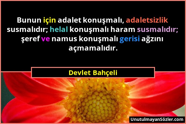 Devlet Bahçeli - Bunun için adalet konuşmalı, adaletsizlik susmalıdır; helal konuşmalı haram susmalıdır; şeref ve namus konuşmalı gerisi ağzını açmama...