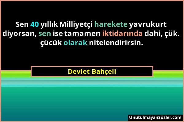 Devlet Bahçeli - Sen 40 yıllık Milliyetçi harekete yavrukurt diyorsan, sen ise tamamen iktidarında dahi, çük. çücük olarak nitelendirirsin....