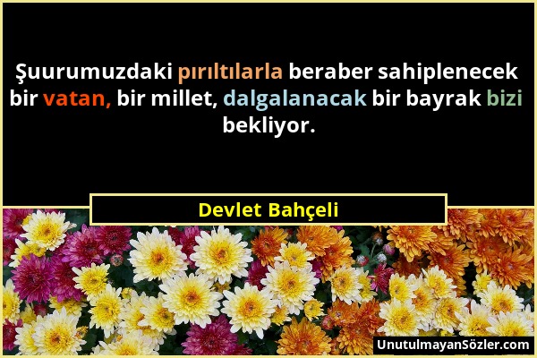 Devlet Bahçeli - Şuurumuzdaki pırıltılarla beraber sahiplenecek bir vatan, bir millet, dalgalanacak bir bayrak bizi bekliyor....