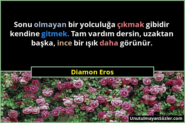 Diamon Eros - Sonu olmayan bir yolculuğa çıkmak gibidir kendine gitmek. Tam vardım dersin, uzaktan başka, ince bir ışık daha görünür....