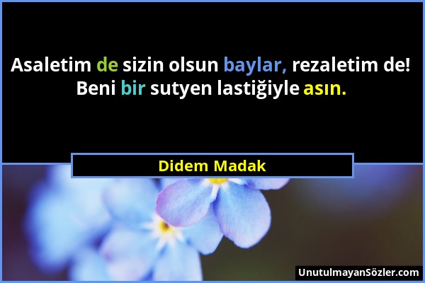 Didem Madak - Asaletim de sizin olsun baylar, rezaletim de! Beni bir sutyen lastiğiyle asın....