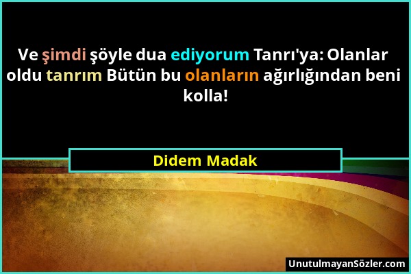 Didem Madak - Ve şimdi şöyle dua ediyorum Tanrı'ya: Olanlar oldu tanrım Bütün bu olanların ağırlığından beni kolla!...