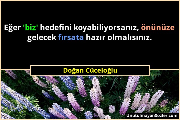 Doğan Cüceloğlu - Eğer 'biz' hedefini koyabiliyorsanız, önünüze gelecek fırsata hazır olmalısınız....