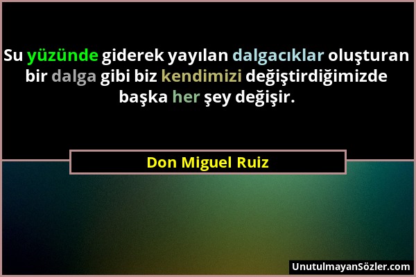 Don Miguel Ruiz - Su yüzünde giderek yayılan dalgacıklar oluşturan bir dalga gibi biz kendimizi değiştirdiğimizde başka her şey değişir....