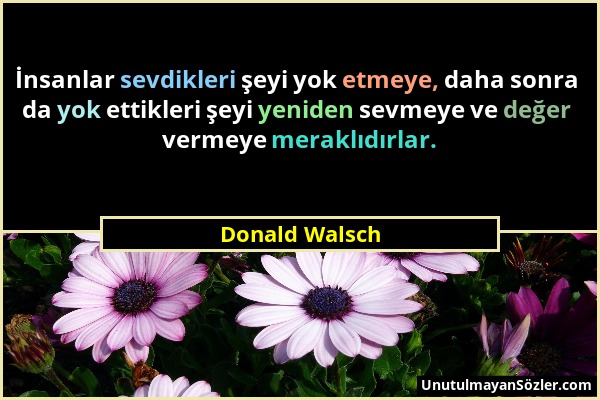Donald Walsch - İnsanlar sevdikleri şeyi yok etmeye, daha sonra da yok ettikleri şeyi yeniden sevmeye ve değer vermeye meraklıdırlar....