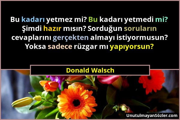 Donald Walsch - Bu kadarı yetmez mi? Bu kadarı yetmedi mi? Şimdi hazır mısın? Sorduğun soruların cevaplarını gerçekten almayı istiyormusun? Yoksa sade...