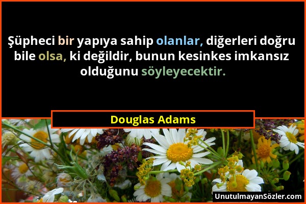 Douglas Adams - Şüpheci bir yapıya sahip olanlar, diğerleri doğru bile olsa, ki değildir, bunun kesinkes imkansız olduğunu söyleyecektir....