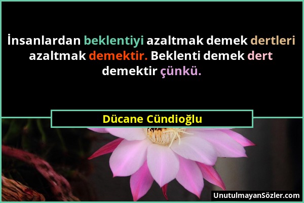 Dücane Cündioğlu - İnsanlardan beklentiyi azaltmak demek dertleri azaltmak demektir. Beklenti demek dert demektir çünkü....