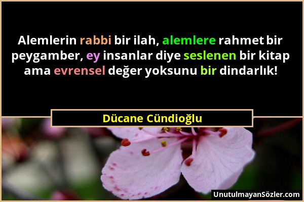 Dücane Cündioğlu - Alemlerin rabbi bir ilah, alemlere rahmet bir peygamber, ey insanlar diye seslenen bir kitap ama evrensel değer yoksunu bir dindarl...