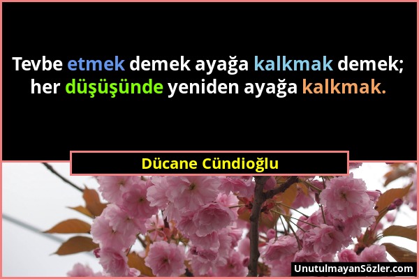 Dücane Cündioğlu - Tevbe etmek demek ayağa kalkmak demek; her düşüşünde yeniden ayağa kalkmak....