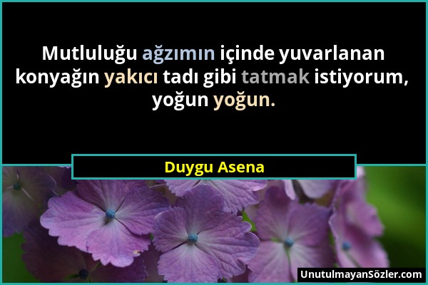 Duygu Asena - Mutluluğu ağzımın içinde yuvarlanan konyağın yakıcı tadı gibi tatmak istiyorum, yoğun yoğun....