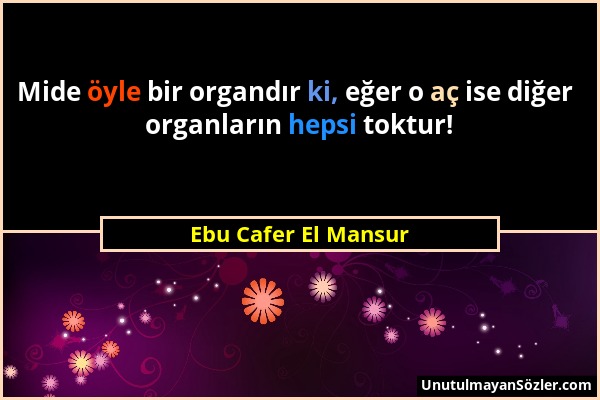 Ebu Cafer El Mansur - Mide öyle bir organdır ki, eğer o aç ise diğer organların hepsi toktur!...