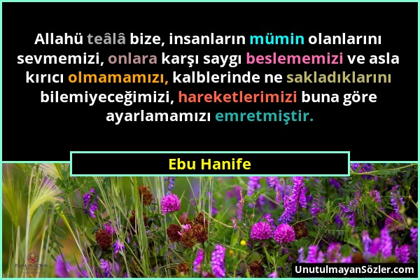 Ebu Hanife - Allahü teâlâ bize, insanların mümin olanlarını sevmemizi, onlara karşı saygı beslememizi ve asla kırıcı olmamamızı, kalblerinde ne saklad...