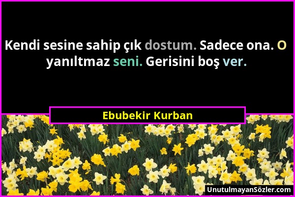 Ebubekir Kurban - Kendi sesine sahip çık dostum. Sadece ona. O yanıltmaz seni. Gerisini boş ver....