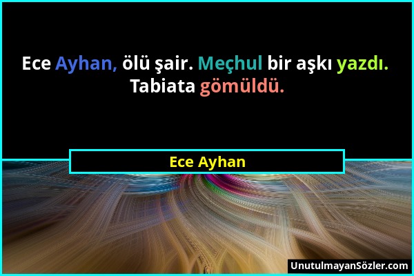 Ece Ayhan - Ece Ayhan, ölü şair. Meçhul bir aşkı yazdı. Tabiata gömüldü....