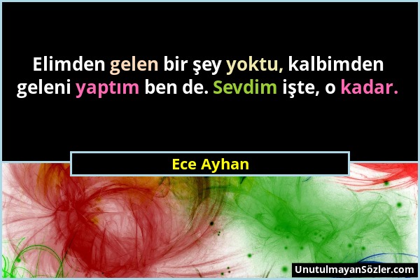 Ece Ayhan - Elimden gelen bir şey yoktu, kalbimden geleni yaptım ben de. Sevdim işte, o kadar....