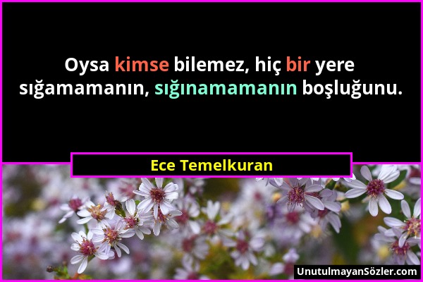 Ece Temelkuran - Oysa kimse bilemez, hiç bir yere sığamamanın, sığınamamanın boşluğunu....