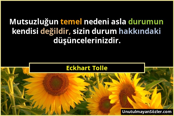 Eckhart Tolle - Mutsuzluğun temel nedeni asla durumun kendisi değildir, sizin durum hakkındaki düşüncelerinizdir....