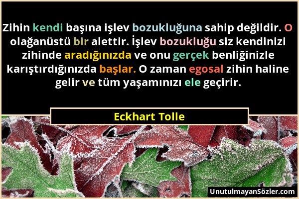 Eckhart Tolle - Zihin kendi başına işlev bozukluğuna sahip değildir. O olağanüstü bir alettir. İşlev bozukluğu siz kendinizi zihinde aradığınızda ve o...