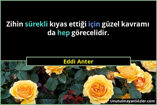 Eddi Anter - Zihin sürekli kıyas ettiği için güzel kavramı da hep görecelidir....