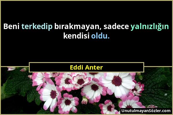 Eddi Anter - Beni terkedip bırakmayan, sadece yalnızlığın kendisi oldu....