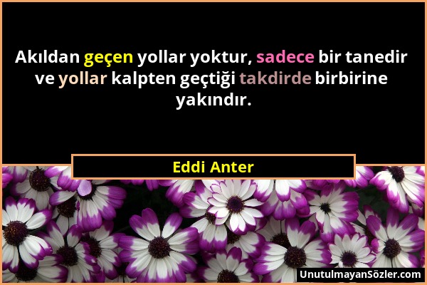 Eddi Anter - Akıldan geçen yollar yoktur, sadece bir tanedir ve yollar kalpten geçtiği takdirde birbirine yakındır....