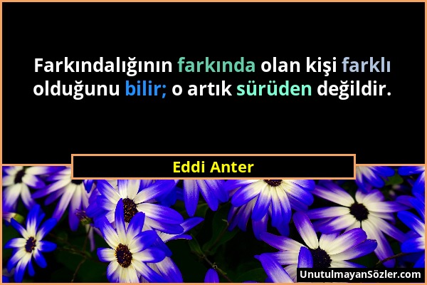 Eddi Anter - Farkındalığının farkında olan kişi farklı olduğunu bilir; o artık sürüden değildir....