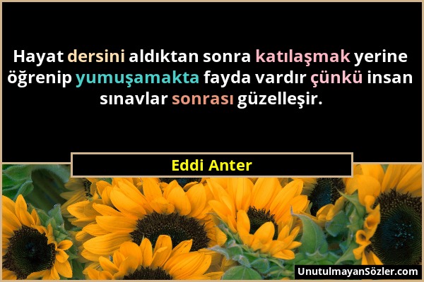 Eddi Anter - Hayat dersini aldıktan sonra katılaşmak yerine öğrenip yumuşamakta fayda vardır çünkü insan sınavlar sonrası güzelleşir....