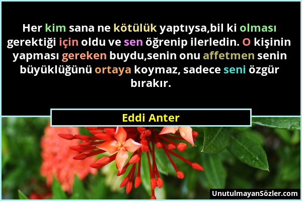 Eddi Anter - Her kim sana ne kötülük yaptıysa,bil ki olması gerektiği için oldu ve sen öğrenip ilerledin. O kişinin yapması gereken buydu,senin onu af...