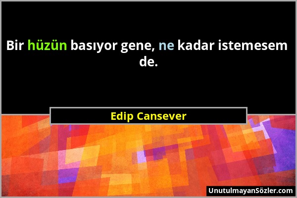 Edip Cansever - Bir hüzün basıyor gene, ne kadar istemesem de....