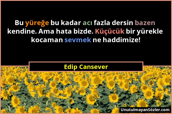 Edip Cansever - Bu yüreğe bu kadar acı fazla dersin bazen kendine. Ama hata bizde. Küçücük bir yürekle kocaman sevmek ne haddimize!...