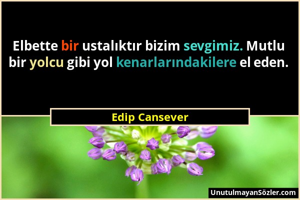 Edip Cansever - Elbette bir ustalıktır bizim sevgimiz. Mutlu bir yolcu gibi yol kenarlarındakilere el eden....