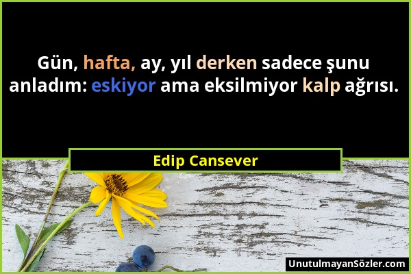 Edip Cansever - Gün, hafta, ay, yıl derken sadece şunu anladım: eskiyor ama eksilmiyor kalp ağrısı....