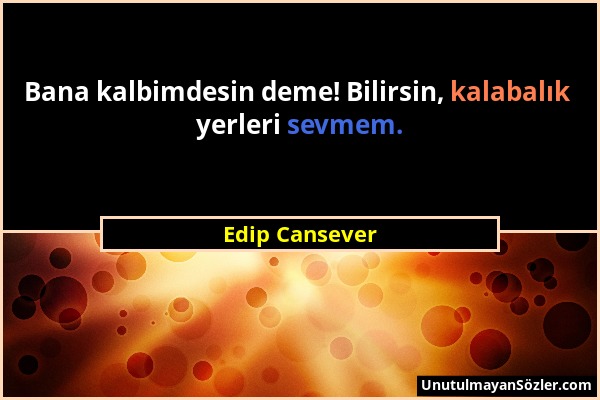 Edip Cansever - Bana kalbimdesin deme! Bilirsin, kalabalık yerleri sevmem....