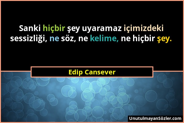 Edip Cansever - Sanki hiçbir şey uyaramaz içimizdeki sessizliği, ne söz, ne kelime, ne hiçbir şey....