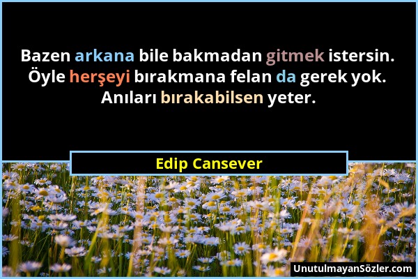 Edip Cansever - Bazen arkana bile bakmadan gitmek istersin. Öyle herşeyi bırakmana felan da gerek yok. Anıları bırakabilsen yeter....