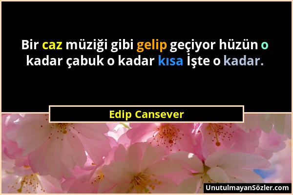 Edip Cansever - Bir caz müziği gibi gelip geçiyor hüzün o kadar çabuk o kadar kısa İşte o kadar....