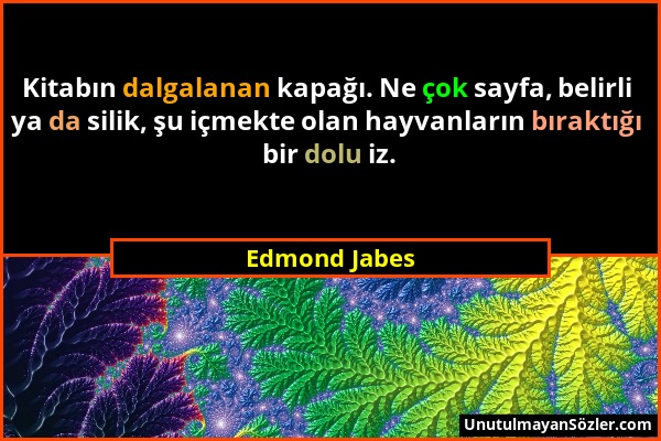 Edmond Jabes - Kitabın dalgalanan kapağı. Ne çok sayfa, belirli ya da silik, şu içmekte olan hayvanların bıraktığı bir dolu iz....