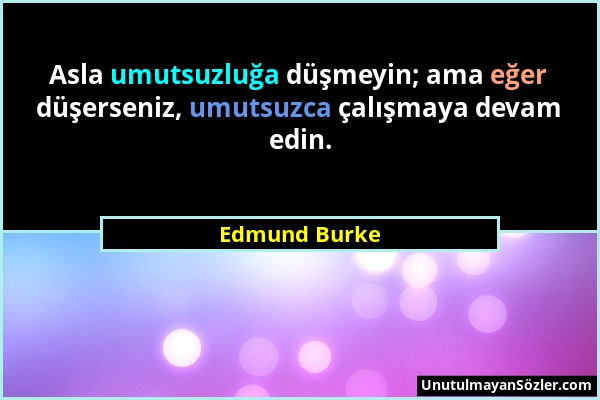 Edmund Burke - Asla umutsuzluğa düşmeyin; ama eğer düşerseniz, umutsuzca çalışmaya devam edin....