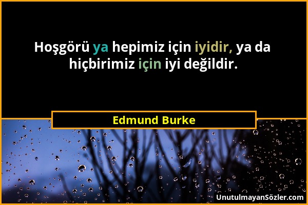 Edmund Burke - Hoşgörü ya hepimiz için iyidir, ya da hiçbirimiz için iyi değildir....