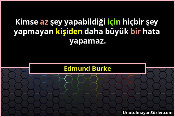Edmund Burke - Kimse az şey yapabildiği için hiçbir şey yapmayan kişiden daha büyük bir hata yapamaz....