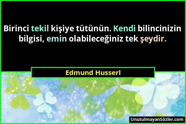 Edmund Husserl - Birinci tekil kişiye tütünün. Kendi bilincinizin bilgisi, emin olabileceğiniz tek şeydir....